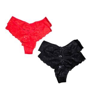 NIP | 4-Pack Floral Lace Underwear | Black & Crimson Red | Strappy Detail | Medi